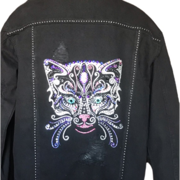 AristoCAT Oversized Black Distressed Denim Jacket - Picture 5 of 10